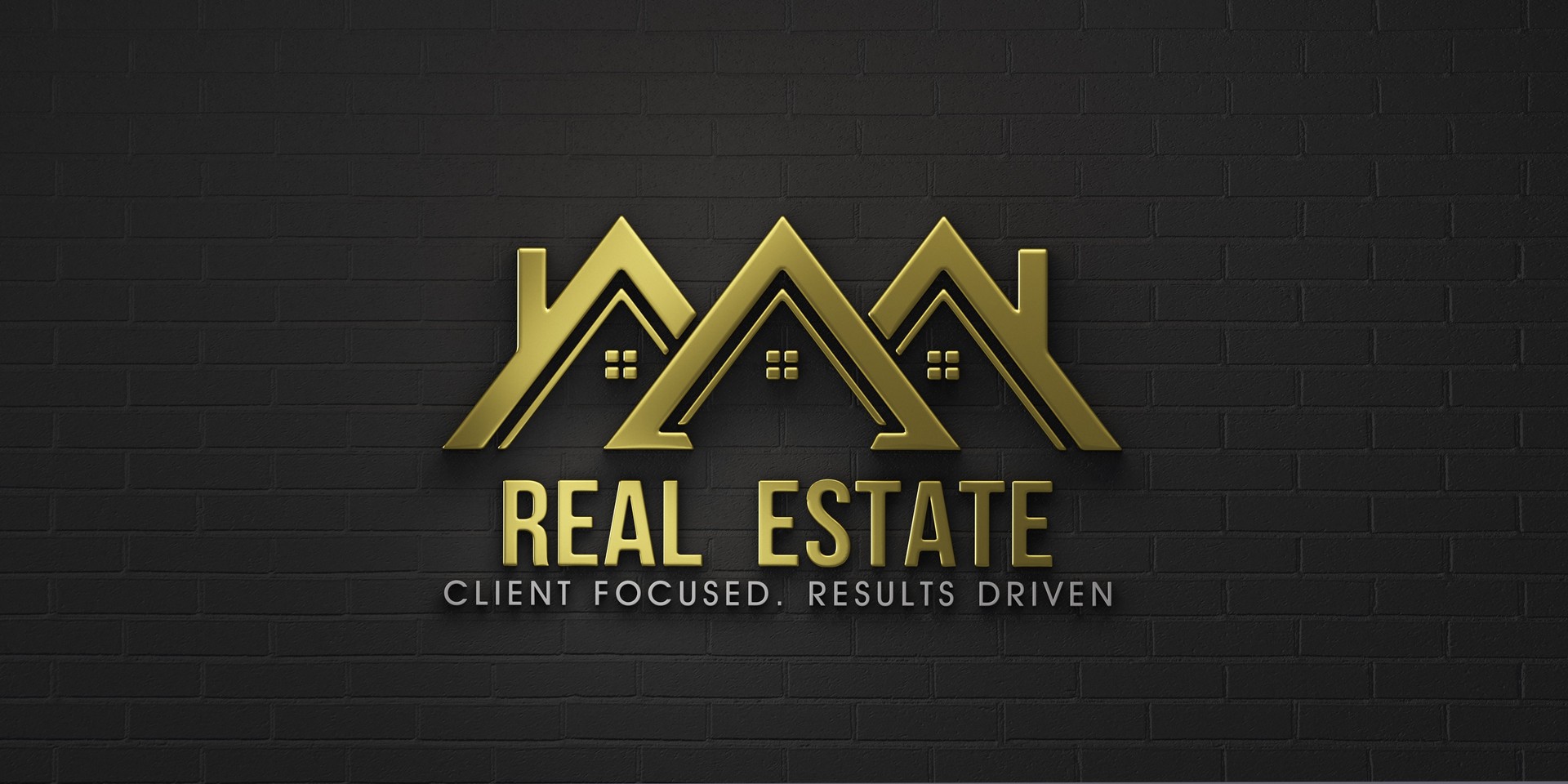 Real Estate Group of Houses in Gold color Logo Design. 3D Rendering Illustration